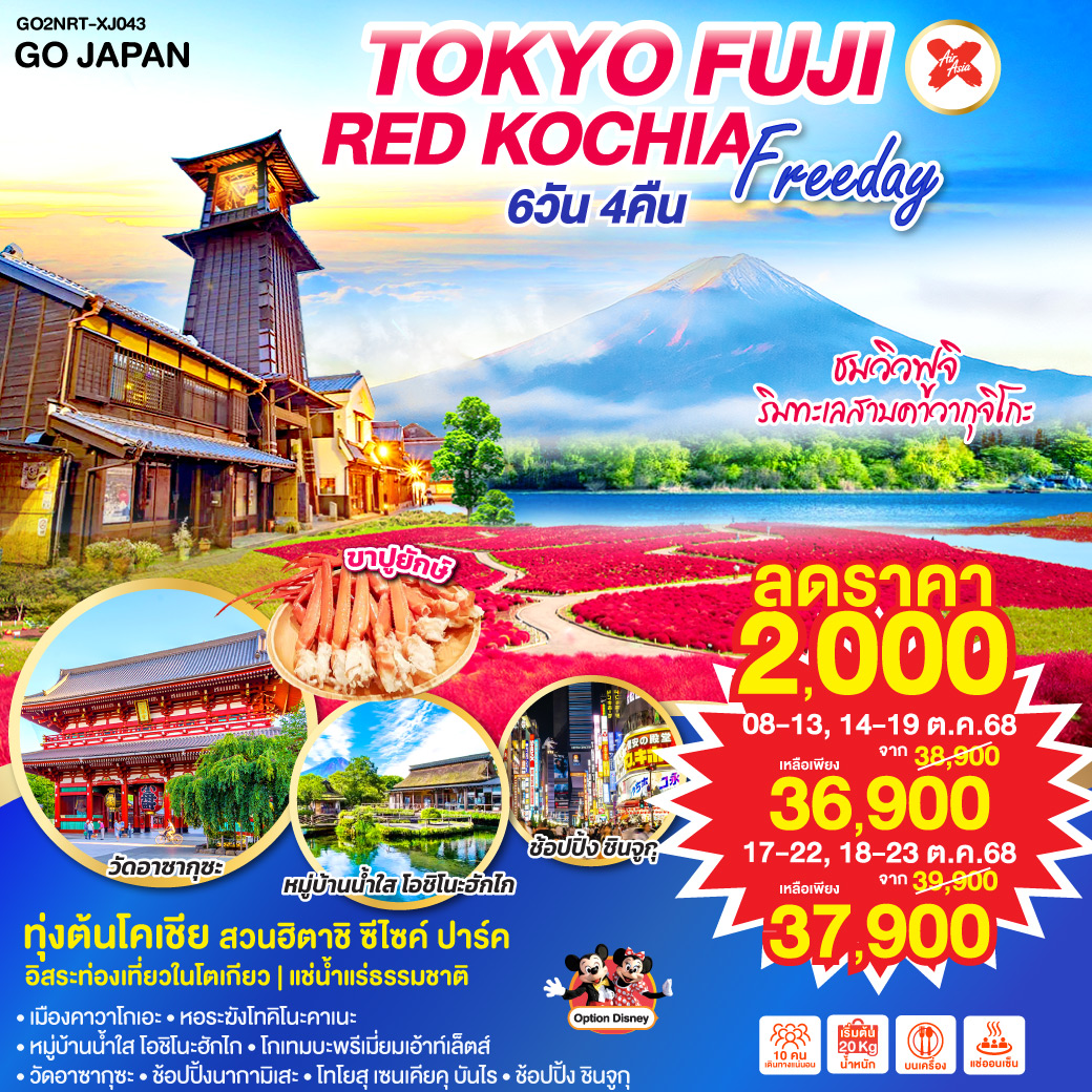 ทัวร์ญี่ปุ่น TOKYO FUJI RED KOCHIA FREEDAY 6วัน 4คืน [XJ]